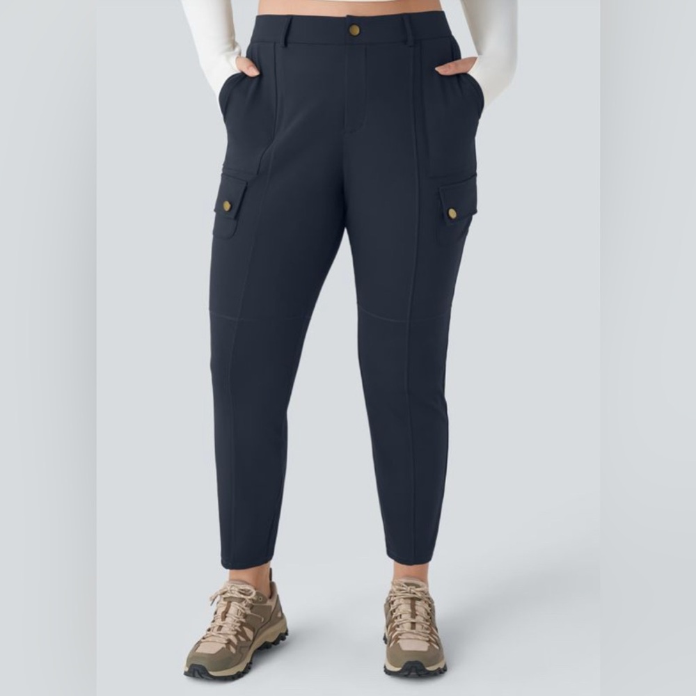 HALARA Navy Skinny Cargo Jumpsuit Pants